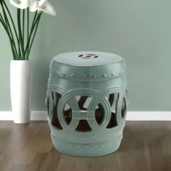 Outsunny 14" x 17" Ceramic Side Table Garden Stool with Knotted Ring Design & Glazed Strong Materials