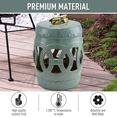 Outsunny 14" x 17" Ceramic Side Table Garden Stool with Knotted Ring Design & Glazed Strong Materials 2 Outsunny 14" x 17" Ceramic Side Table Garden Stool with Knotted Ring Design & Glazed Strong Materials - Image 2