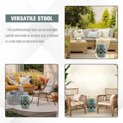 Outsunny 14" x 17" Ceramic Side Table Garden Stool with Knotted Ring Design & Glazed Strong Materials 3 Outsunny 14" x 17" Ceramic Side Table Garden Stool with Knotted Ring Design & Glazed Strong Materials - Image 3