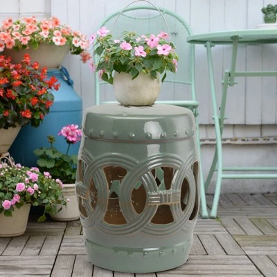 Outsunny 14" x 17" Ceramic Side Table Garden Stool with Knotted Ring Design & Glazed Strong Materials 9 Outsunny 14" x 17" Ceramic Side Table Garden Stool with Knotted Ring Design & Glazed Strong Materials - Image 9
