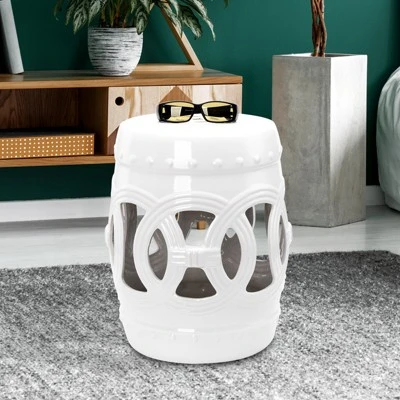 Outsunny 14" x 17" Ceramic Side Table Garden Stool with Knotted Ring Design & Glazed Strong Materials 10 Outsunny 14" x 17" Ceramic Side Table Garden Stool with Knotted Ring Design & Glazed Strong Materials - Image 10