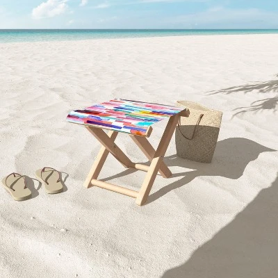 Ninola Design Brushstrokes Stripes Abstract Watercolor Folding Stool - Deny Designs 2 Ninola Design Brushstrokes Stripes Abstract Watercolor Folding Stool - Deny Designs - Image 2