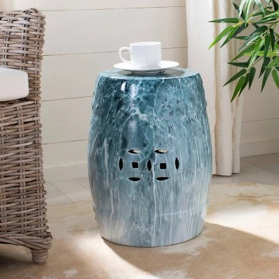 Gilroy Marble Garden Stool - Blue Marble - Safavieh 1 Gilroy Marble Garden Stool - Blue Marble - Safavieh