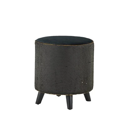 Stool, Cylinder Polyester Sequin Silver - Olivia & May 1 Stool, Cylinder Polyester Sequin Silver - Olivia & May