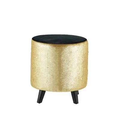 Stool, Cylinder Polyester Sequin Silver - Olivia & May 2 Stool, Cylinder Polyester Sequin Silver - Olivia & May - Image 2