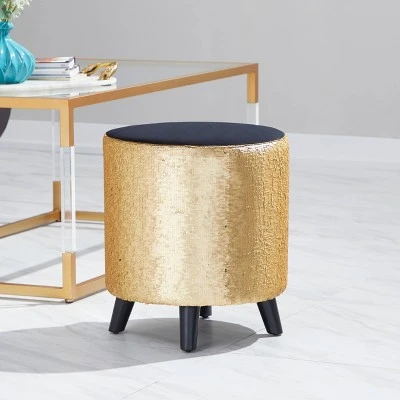 Stool, Cylinder Polyester Sequin Silver - Olivia & May 5 Stool, Cylinder Polyester Sequin Silver - Olivia & May - Image 5