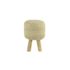 Olivia & May Accent Stool, Round Teak and Fabric White Finish - Olivia & May