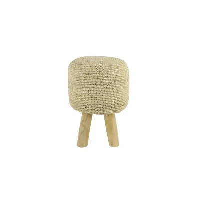 Olivia & May Accent Stool, Round Teak and Fabric White Finish - Olivia & May 1 Olivia & May Accent Stool, Round Teak and Fabric White Finish - Olivia & May