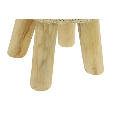 Olivia & May Accent Stool, Round Teak and Fabric White Finish - Olivia & May 4 Olivia & May Accent Stool, Round Teak and Fabric White Finish - Olivia & May - Image 4