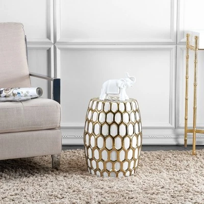 Laili Garden Stool - Gold/White - Safavieh 1 Laili Garden Stool - Gold/White - Safavieh
