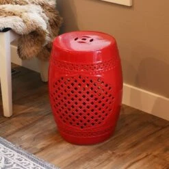 Sunnydaze Decor Sunnydaze Marrakesh Lattice Ceramic Decorative Garden Stool - 17.75" - Red