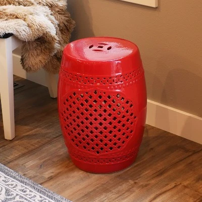 Sunnydaze Decor Sunnydaze Marrakesh Lattice Ceramic Decorative Garden Stool - 17.75" - Red 1 Sunnydaze Decor Sunnydaze Marrakesh Lattice Ceramic Decorative Garden Stool - 17.75" - Red