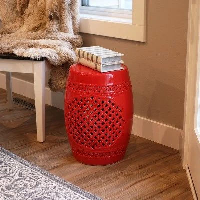 Sunnydaze Decor Sunnydaze Marrakesh Lattice Ceramic Decorative Garden Stool - 17.75" - Red 6 Sunnydaze Decor Sunnydaze Marrakesh Lattice Ceramic Decorative Garden Stool - 17.75" - Red - Image 6