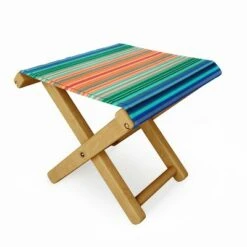 Sheila Wenzel-Ganny Bold Blue Orange Stripes Folding Stool - Deny Designs
