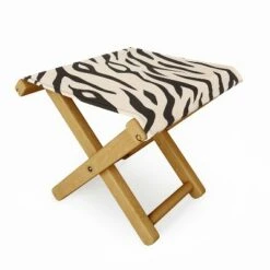 Avenie White Tiger Stripes Folding Stool - Deny Designs