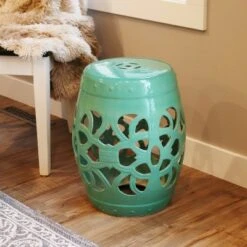 Sunnydaze Decor Sunnydaze Knotted Quatrefoil Decorative Ceramic Garden Stool - 18" - Jade