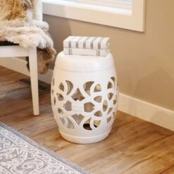 Sunnydaze Decor Sunnydaze Knotted Quatrefoil Decorative Ceramic Garden Stool - 18" - White -Gardening Official Shop unnamed file 1811