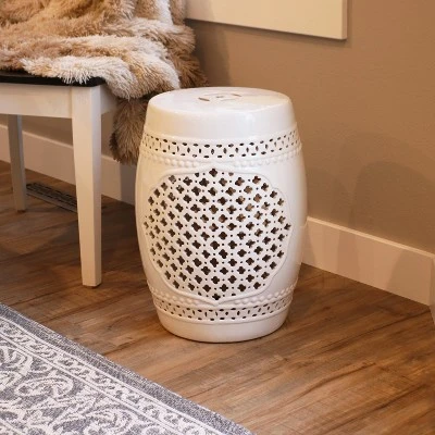 Sunnydaze Decor Sunnydaze Marrakesh Lattice Ceramic Decorative Garden Stool - 17.75" - White 1 Sunnydaze Decor Sunnydaze Marrakesh Lattice Ceramic Decorative Garden Stool - 17.75" - White