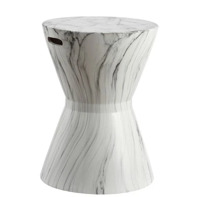 happimess African Drum 17.3" White Marble Finish Ceramic Garden Stool 1 happimess African Drum 17.3" White Marble Finish Ceramic Garden Stool