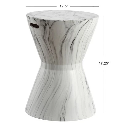 happimess African Drum 17.3" White Marble Finish Ceramic Garden Stool 2 happimess African Drum 17.3" White Marble Finish Ceramic Garden Stool - Image 2