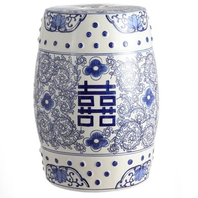 happimess Double Happiness 18" Chinoiserie Ceramic Drum Garden Stool, Blue/White 1 happimess Double Happiness 18" Chinoiserie Ceramic Drum Garden Stool, Blue/White