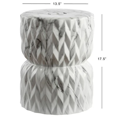 happimess Chevron Drum 17.5" White Marble Finish Ceramic Garden Stool 2 happimess Chevron Drum 17.5" White Marble Finish Ceramic Garden Stool - Image 2