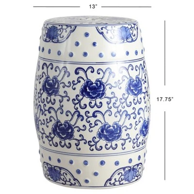 happimess Lotus Flower 17.8" Chinoiserie Ceramic Drum Garden Stool, Blue/White 2 happimess Lotus Flower 17.8" Chinoiserie Ceramic Drum Garden Stool, Blue/White - Image 2
