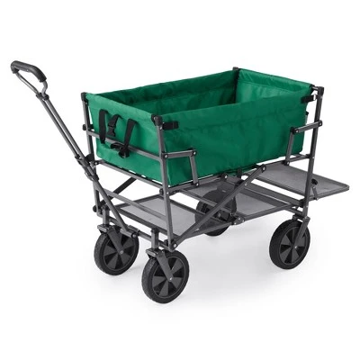 Mac Sports Double Decker Heavy Duty Steel Frame Collapsible Outdoor 150 Pound Capacity Yard Cart Utility Garden Wagon with Lower Storage Shelf, Green 1 Mac Sports Double Decker Heavy Duty Steel Frame Collapsible Outdoor 150 Pound Capacity Yard Cart Utility Garden Wagon with Lower Storage Shelf, Green