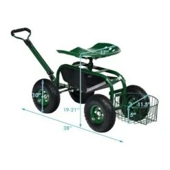 Costway Garden Cart Rolling Work Seat w/Tray Basket E xtendable Handle Green -Gardening Official Shop unnamed file 236