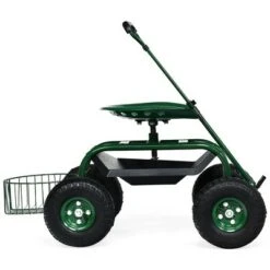 Costway Garden Cart Rolling Work Seat w/Tray Basket E xtendable Handle Green -Gardening Official Shop unnamed file 237