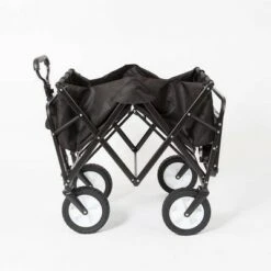 Mac Sports Heavy Duty Steel Frame Collapsible Folding 150 Pound Capacity Outdoor Garden Utility Wagon Yard Cart with Table and Cup Holders, Black