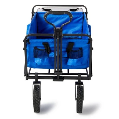 Mac Sports Heavy Duty Steel Frame Collapsible Folding 150 Pound Capacity Outdoor Garden Utility Wagon Yard Cart with Table and Cup Holders, Blue 2 Mac Sports Heavy Duty Steel Frame Collapsible Folding 150 Pound Capacity Outdoor Garden Utility Wagon Yard Cart with Table and Cup Holders, Blue - Image 2