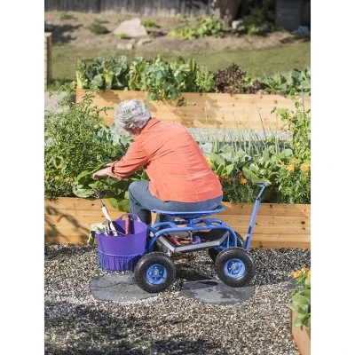 Deluxe Garden Tractor Scoot Cart Rolling Scooter with Handle, Swivel Seat & Tool Tray, Basket - Gardener's Supply Company 2 Deluxe Garden Tractor Scoot Cart Rolling Scooter with Handle, Swivel Seat & Tool Tray, Basket - Gardener's Supply Company - Image 2