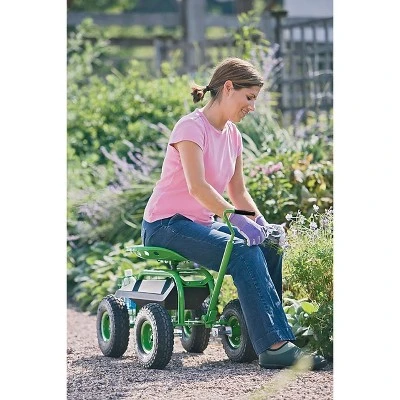 Deluxe Garden Tractor Scoot Cart Rolling Scooter with Handle, Swivel Seat & Tool Tray, Basket - Gardener's Supply Company 3 Deluxe Garden Tractor Scoot Cart Rolling Scooter with Handle, Swivel Seat & Tool Tray, Basket - Gardener's Supply Company - Image 3