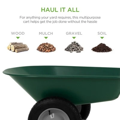 Best Choice Products Dual-Wheel Home Wheelbarrow Yard Garden Cart for Lawn, Construction - Green 1 Best Choice Products Dual-Wheel Home Wheelbarrow Yard Garden Cart for Lawn, Construction - Green