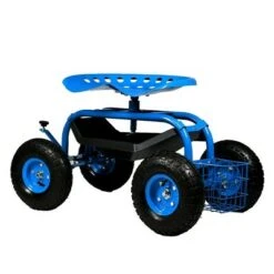 Sunnydaze Decor Sunnydaze Outdoor Lawn and Garden Heavy-Duty Steel Rolling Gardening Cart with Adjustable Height Swivel Chair, Tool Tray, and Basket - Blue -Gardening Official Shop unnamed file 813