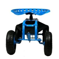 Sunnydaze Decor Sunnydaze Outdoor Lawn and Garden Heavy-Duty Steel Rolling Gardening Cart with Adjustable Height Swivel Chair, Tool Tray, and Basket - Blue -Gardening Official Shop unnamed file 814