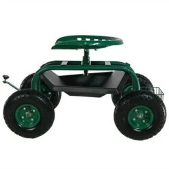 Sunnydaze Decor Sunnydaze Outdoor Lawn and Garden Heavy-Duty Steel Rolling Gardening Cart with Adjustable Height Swivel Chair, Tool Tray, and Basket - Green -Gardening Official Shop unnamed file 824