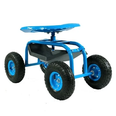 Sunnydaze Decor Sunnydaze Outdoor Lawn and Garden Heavy-Duty Steel Rolling Gardening Cart with 360-Degree Swivel Chair, Tool Tray, and Basket - Blue 5 Sunnydaze Decor Sunnydaze Outdoor Lawn and Garden Heavy-Duty Steel Rolling Gardening Cart with 360-Degree Swivel Chair, Tool Tray, and Basket - Blue - Image 5