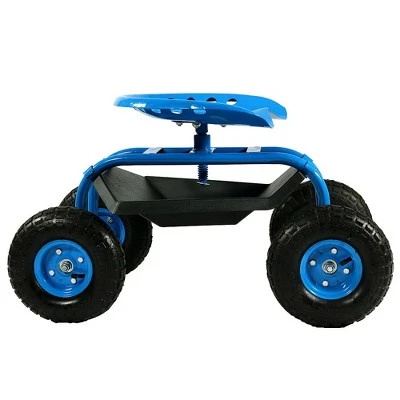 Sunnydaze Decor Sunnydaze Outdoor Lawn and Garden Heavy-Duty Steel Rolling Gardening Cart with 360-Degree Swivel Chair, Tool Tray, and Basket - Blue 7 Sunnydaze Decor Sunnydaze Outdoor Lawn and Garden Heavy-Duty Steel Rolling Gardening Cart with 360-Degree Swivel Chair, Tool Tray, and Basket - Blue - Image 7