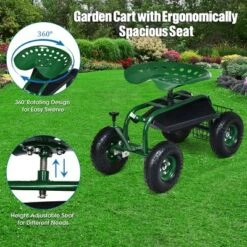 Costway Garden Cart Rolling Work Seat w/ Tool Tray Basket Green -Gardening Official Shop unnamed file 838