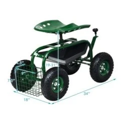 Costway Garden Cart Rolling Work Seat w/ Tool Tray Basket Green -Gardening Official Shop unnamed file 839