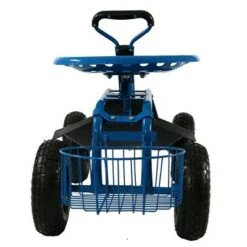 Sunnydaze Decor Sunnydaze Outdoor Lawn and Garden Heavy-Duty Steel Rolling Gardening Cart with Extendable Steer Handle, Swivel Chair, Tool Tray, and Basket - Blue -Gardening Official Shop unnamed file 846