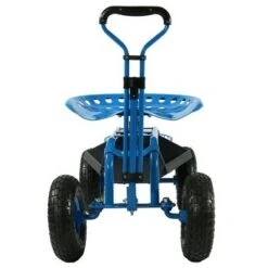 Sunnydaze Decor Sunnydaze Outdoor Lawn and Garden Heavy-Duty Steel Rolling Gardening Cart with Extendable Steer Handle, Swivel Chair, Tool Tray, and Basket - Blue -Gardening Official Shop unnamed file 847