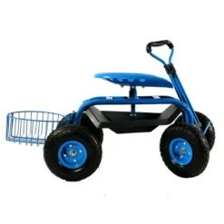 Sunnydaze Decor Sunnydaze Outdoor Lawn and Garden Heavy-Duty Steel Rolling Gardening Cart with Extendable Steer Handle, Swivel Chair, Tool Tray, and Basket - Blue -Gardening Official Shop unnamed file 849