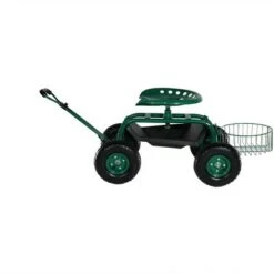 Sunnydaze Decor Sunnydaze Outdoor Lawn and Garden Heavy-Duty Steel Rolling Gardening Cart with Extendable Steer Handle, Swivel Chair, Tool Tray, and Basket - Green -Gardening Official Shop unnamed file 858