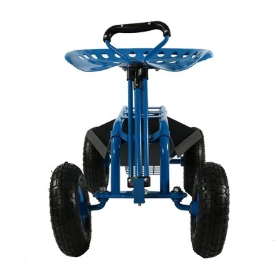 Sunnydaze Decor Sunnydaze Outdoor Lawn and Garden Heavy-Duty Steel Rolling Gardening Cart with Extendable Steer Handle, Swivel Chair, Tool Tray, and Basket - Blue 8 Sunnydaze Decor Sunnydaze Outdoor Lawn and Garden Heavy-Duty Steel Rolling Gardening Cart with Extendable Steer Handle, Swivel Chair, Tool Tray, and Basket - Blue - Image 8