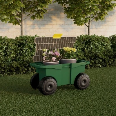 Nature Spring Garden Storage Wagon Cart with Seat and Removable Tool Tray - Green, Black, Gray 2 Nature Spring Garden Storage Wagon Cart with Seat and Removable Tool Tray - Green, Black, Gray - Image 2
