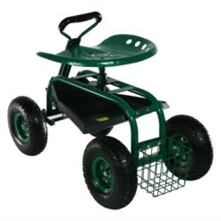 Sunnydaze Decor Sunnydaze Outdoor Lawn and Garden Heavy-Duty Steel Rolling Gardening Cart with Extendable Steer Handle, Swivel Chair, and Basket - Green -Gardening Official Shop unnamed file 887