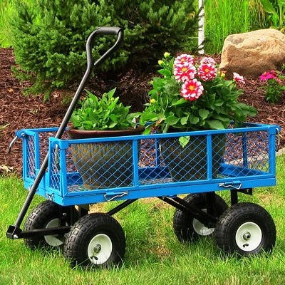 Sunnydaze Decor Sunnydaze Outdoor Lawn and Garden Heavy-Duty Durable Steel Mesh Utility Wagon Cart with Removable Sides - Blue 1 Sunnydaze Decor Sunnydaze Outdoor Lawn and Garden Heavy-Duty Durable Steel Mesh Utility Wagon Cart with Removable Sides - Blue